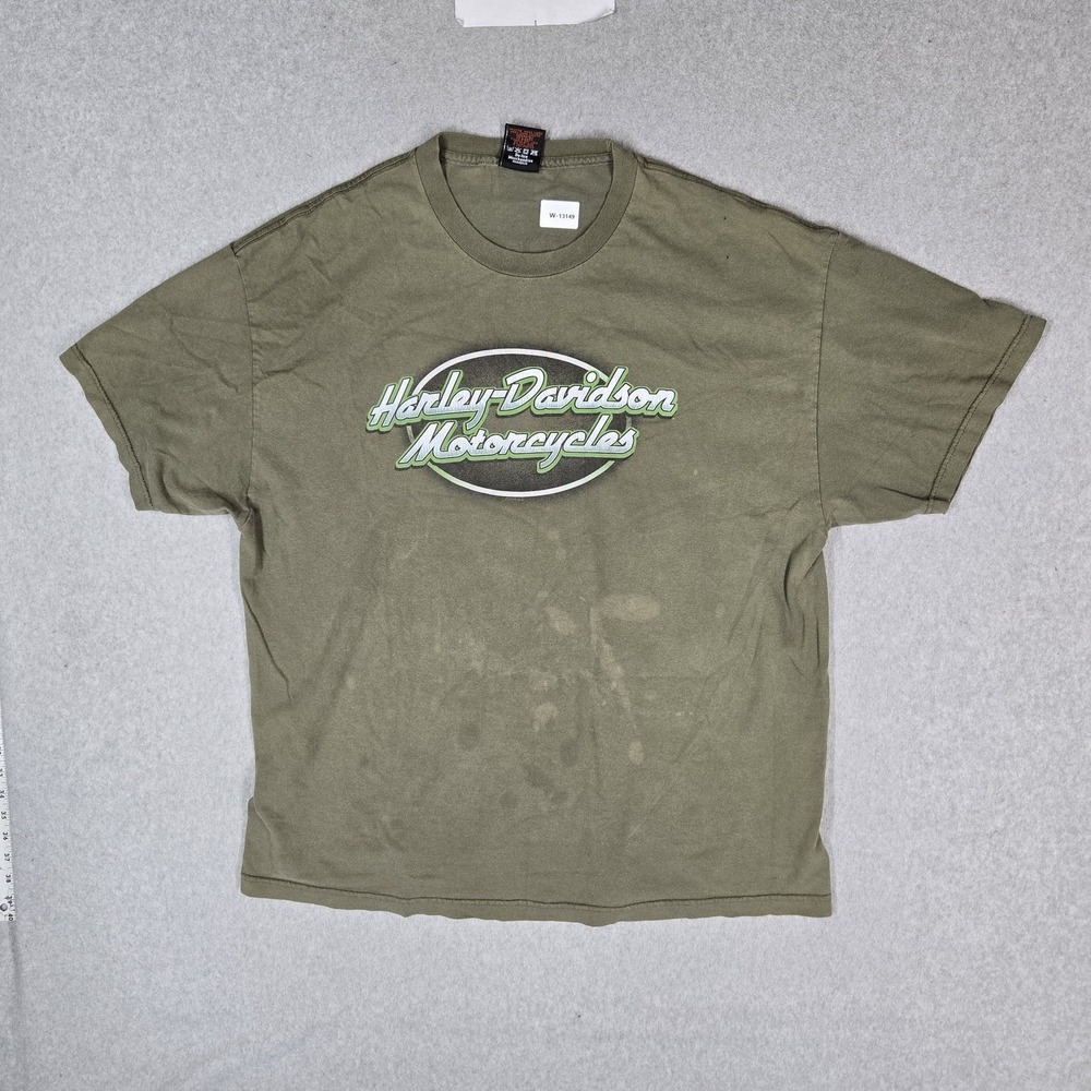 Harley-Davidson Men Shirt 2X Mathew Y2K Green Fresno California READ